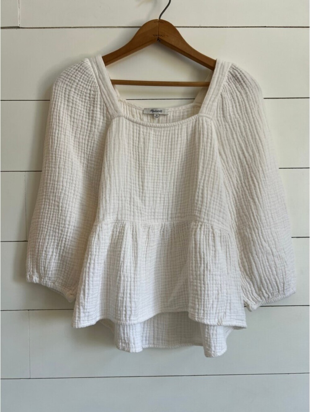 Madewell Lightspun Millbrook Puff-Sleeve Peplum Top Women's Size XS Minimal Boho